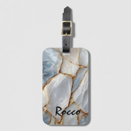 Luxury White Blue Marble & Gold Veins Agate Stone ラゲッジタグ