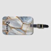 Luxury White Blue Marble & Gold Veins Agate Stone  ラゲッジタグ (正面横)