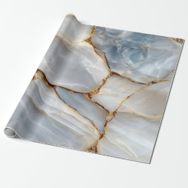 Luxury White Blue Marble & Gold Veins Agate Stone ラッピングペーパー