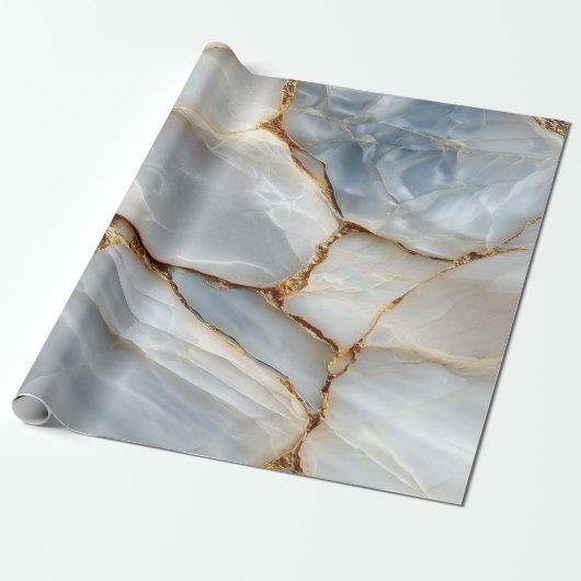 Luxury White Blue Marble & Gold Veins Agate Stone ラッピングペーパー (アンロールド)