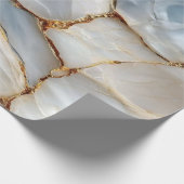 Luxury White Blue Marble & Gold Veins Agate Stone ラッピングペーパー (角)