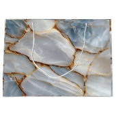 Luxury White Blue Marble & Gold Veins Agate Stone ラージペーパーバッグ (正面)