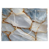 Luxury White Blue Marble & Gold Veins Agate Stone ラージペーパーバッグ (裏面)