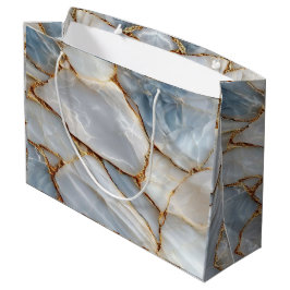 Luxury White Blue Marble & Gold Veins Agate Stone ラージペーパーバッグ