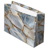 Luxury White Blue Marble & Gold Veins Agate Stone ラージペーパーバッグ (正面アングル)