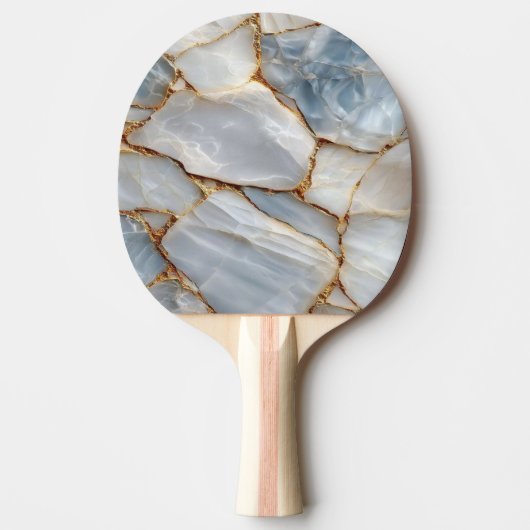 Luxury White Blue Marble & Gold Veins Agate Stone  卓球ラケット (正面)