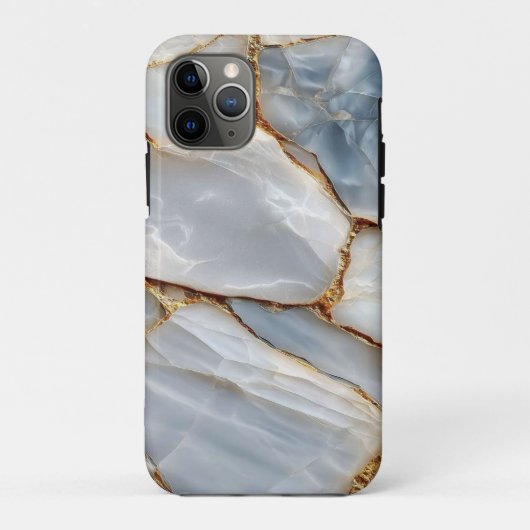 Luxury White Blue Marble & Gold Veins Agate Stone Case-Mate iPhoneケース (裏面)