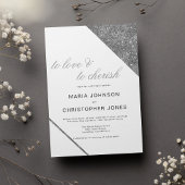 Luxury white classic script silver glitter wedding 招待状