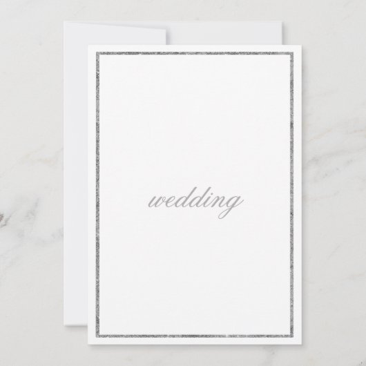 Luxury white classic script silver glitter wedding 招待状 (裏面)