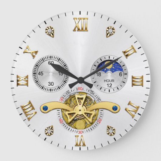 Luxury White Elegant Automatic ラージ壁時計 (正面)