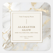 Luxury White Gold Agate Elegant Beige Candle Label スクエアシール (正面)
