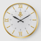 Luxury White & Gold Elegant Minimalist ラージ壁時計 (正面)