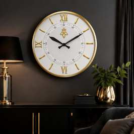 Luxury White & Gold Elegant Minimalist ラージ壁時計