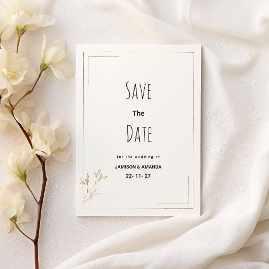 Luxury white gold geometric floral Save The Date 招待状