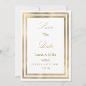 Luxury white gold geometric frame Save the Date 招待状 (正面)