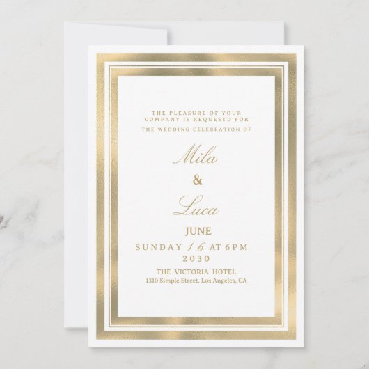 Luxury white gold geometric frame Wedding 招待状 (正面)