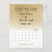 Luxury White Gold Glitter Calendar Save the Date  案内ポストカード (正面)