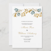 Luxury white gold grayish cyan foliage Wedding  招待状 (正面)