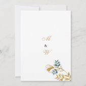 Luxury white gold grayish cyan foliage Wedding  招待状 (裏面)