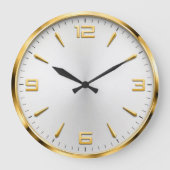 Luxury White & Gold Minimalist Modern Gold Accent ラージ壁時計 (正面)