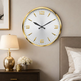 Luxury White & Gold Minimalist Modern Gold Accent ラージ壁時計