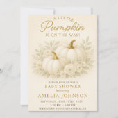Luxury White & Gold Pumpkin Baby Shower Invitation 招待状 (正面)