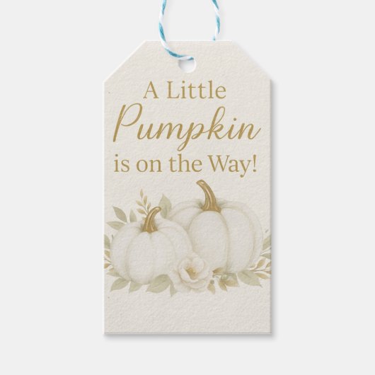 Luxury White & Gold Pumpkin Baby Shower Napkin ギフトタグ (正面)