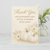 Luxury White & Gold Pumpkin Baby Shower Thank You サンキューカード (スタンド正面)