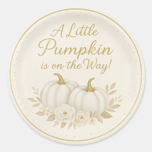 Luxury White & Gold Pumpkin Round Sticker | Fall B ラウンドシール (正面)