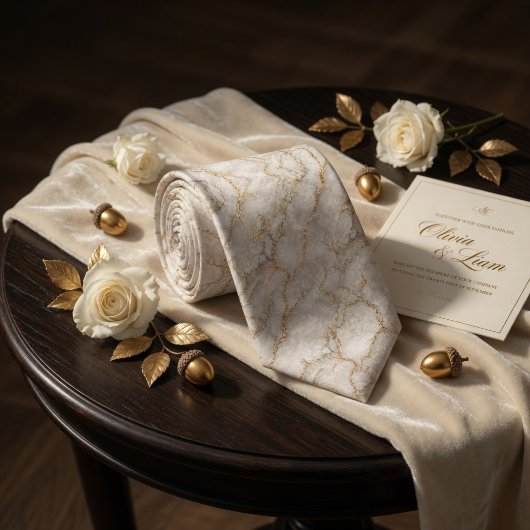 Luxury White Marble and Liquid Gold Veins ネクタイ