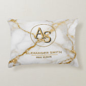 Luxury White Marble Gold Monogram Real Estate アクセントクッション (正面)