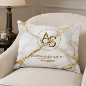 Luxury White Marble Gold Monogram Real Estate アクセントクッション