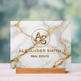 Luxury White Marble Gold Monogram Real Estate アクリルサイン