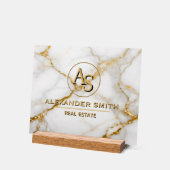Luxury White Marble Gold Monogram Real Estate アクリルサイン (傾斜)