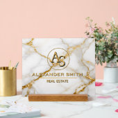 Luxury White Marble Gold Monogram Real Estate アクリルサイン (ウェディング)