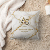 Luxury White Marble Gold Monogram Real Estate  クッション (ブランケット)
