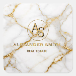 Luxury White Marble Gold Monogram Real Estate スクエアシール