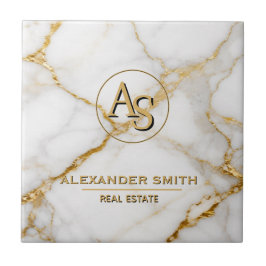 Luxury White Marble Gold Monogram Real Estate タイル