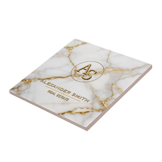 Luxury White Marble Gold Monogram Real Estate タイル (側面)