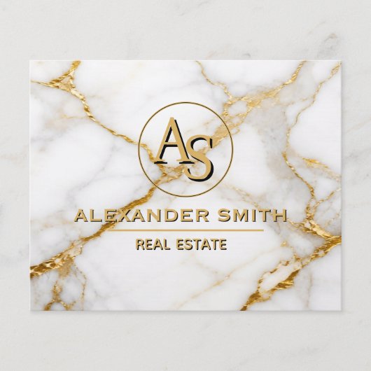 Luxury White Marble Gold Monogram Real Estate チラシ (正面)
