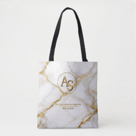 Luxury White Marble Gold Monogram Real Estate トートバッグ