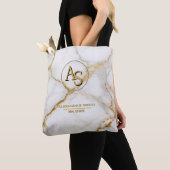 Luxury White Marble Gold Monogram Real Estate トートバッグ (クローズアップ)