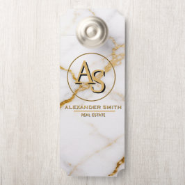 Luxury White Marble Gold Monogram Real Estate ドアノブサイン