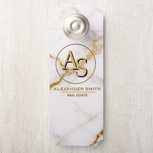 Luxury White Marble Gold Monogram Real Estate  ドアノブサイン (ノブ)