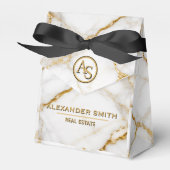Luxury White Marble Gold Monogram Real Estate フェイバーボックス (正面サイド)