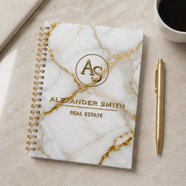 Luxury White Marble Gold Monogram Real Estate プランナー手帳