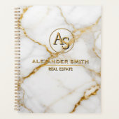 Luxury White Marble Gold Monogram Real Estate プランナー手帳 (正面)