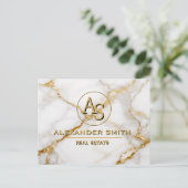 Luxury White Marble Gold Monogram Real Estate ポストカード (スタンド正面)