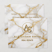 Luxury White Marble Gold Monogram Real Estate ポストカード (正面/裏面)
