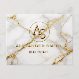 Luxury White Marble Gold Monogram Real Estate ポストカード